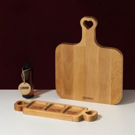 Gift set of ADELICA wooden dishes, cutting board, exchange 3 sections, oil as a gift 100 ml, birch-1