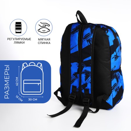 School backpack from textiles on lightning, 3 pockets, blue color-1