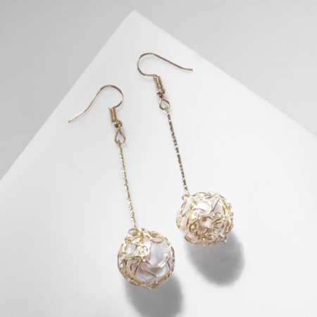 Hanging earrings “wandered ball”, white color in gold, 6.5 cm-3