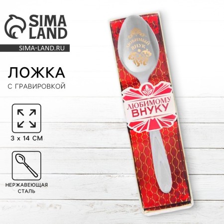 A teaspoon spoon with an engraving "Favorite grandson", in a gift box, 3 x 14 cm.