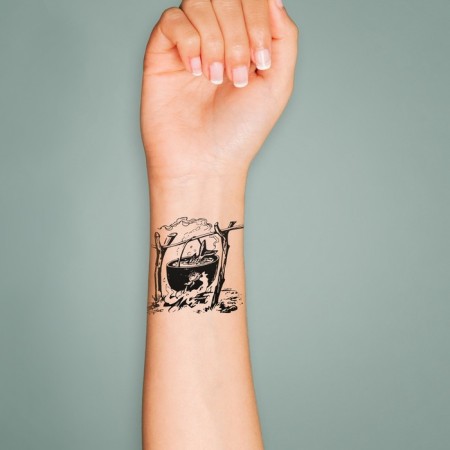 Tattoo on the body Black "Kotel at the fire" 6x6 cm-2