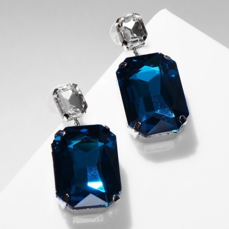 Earrings with rhinestones "Jewelry" Squares Belo-Morsky color in silver-1