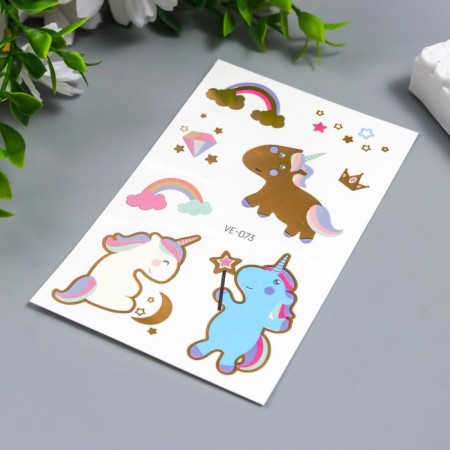 Tattoo on the body Color "Rainbow and Unicorn" with gold mix 12x7.5 cm-2