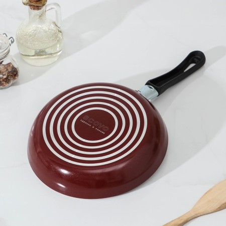 The “Expert” pan, d = 20 cm, plastic handle, glass cover, anti -stick coating, burgundy color-2