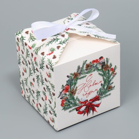 Folding box "Happy New Year", wreath, 12 x 12 x 12 cm, new year-2
