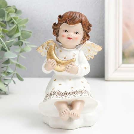 Polystone souvenir "Angel in a dress with patterns, holds a month/star" MIX 9.5x9.5x15 cm-1