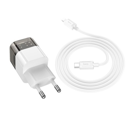 Network charger Hoco C125A, Type-C, 20 W, transparent, Type-C-Lightning, Black-1