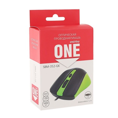 Mouse Smartbuy One 352, wired, optical, 1600 dpi, USB, green-hourly-4
