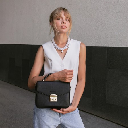Women's bag on the valve, Textura, small size, black color-15
