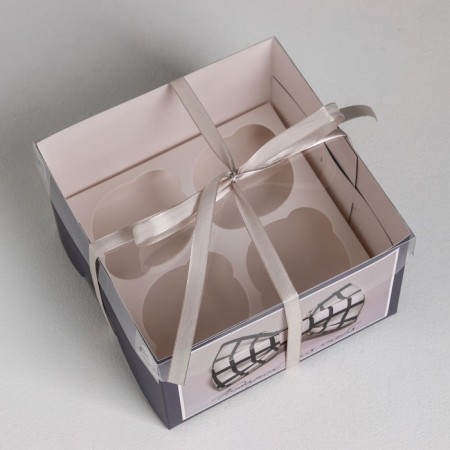 Capcake box, confectionery packaging, 4 cells “Gift for you”, 16 x 16 x 10 cm-1