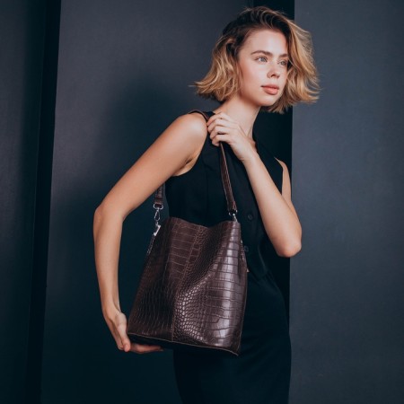 Women's bag on magnet Textura, average size, brown color-9