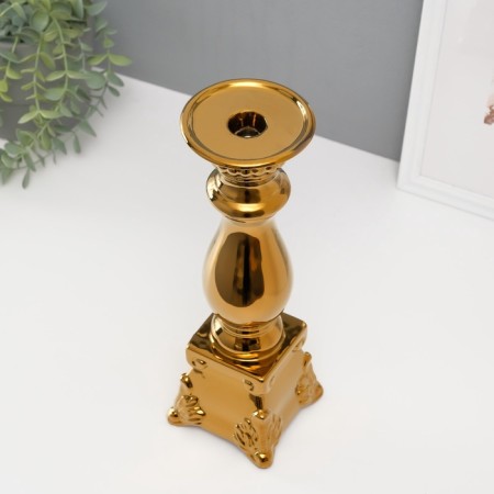 Ceramics candlestick for 1 candle "Nuovo" d = 1.5 cm gold 10x10x31.5 cm-3