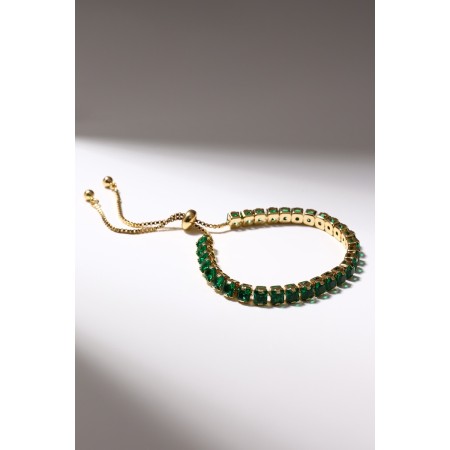 Bracelet with rhinestones "shine" on a puff, emerald color in gold-1