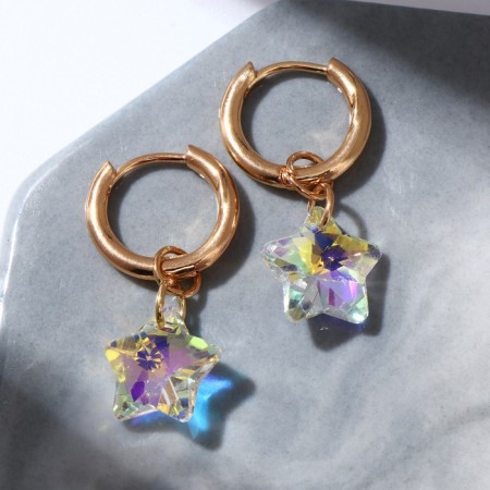 Earrings with the removable element "Transformer" Krystallik Asterisk, Rainbow color in gold-1