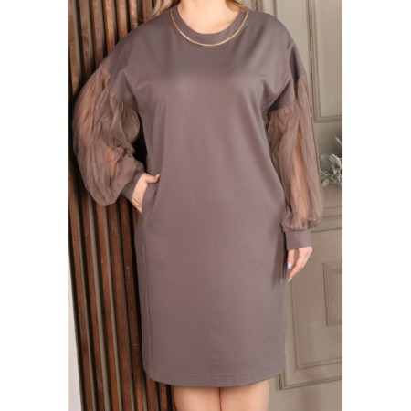 Female dress, size 56, beige color-9