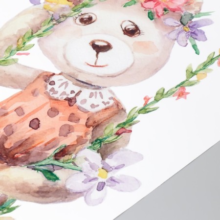 Sticking plastic interior color "Retro. Bear on a swing with flowers" 35x60 cm-2