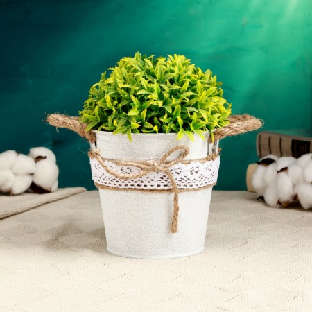 Kashpo "Vederko Lindberg" white with handles, 13x13x12cm