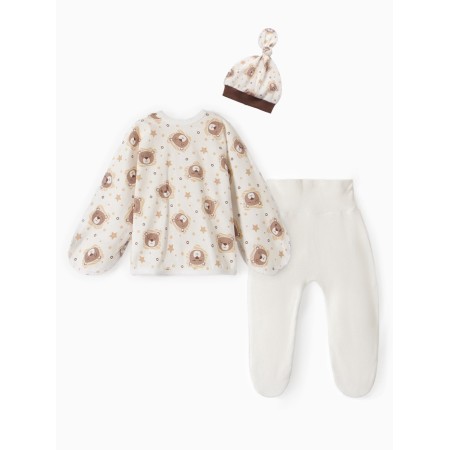 A set for a newborn (hat/blouse/slider) "lion", milk color, height 62 cm-5