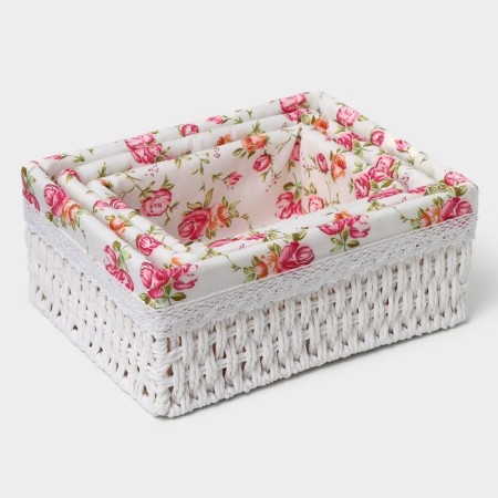 Set of storage baskets, manual weaving, 3 pcs: from 19 × 13 × 8 cm to 26 × 20 × 11 cm, white color-6