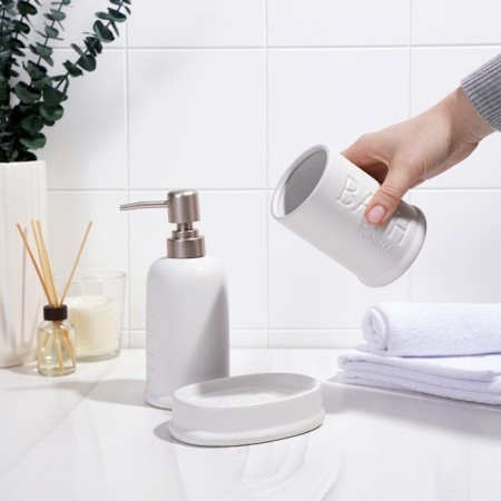 Savanna Bathroom Accessories set, 3 items (soap dish, soap dispenser 400 ml, glass), ceramics, white color-5