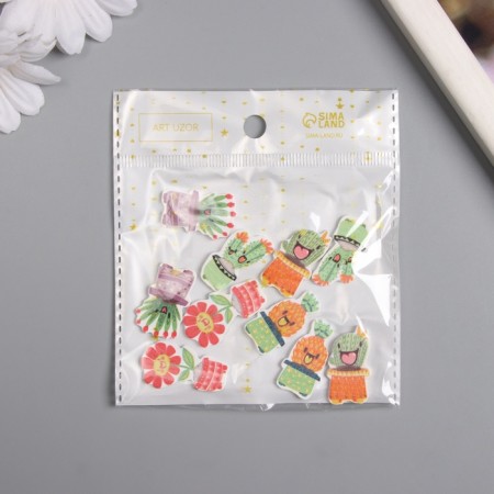 Decor for creativity tree "Funny plants in pots" set of 10 pcs 2.7x1.5 cm-3