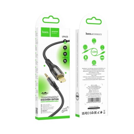 Hoco UPA25, Jack 3.5 mm (M) cable - Lightning, transparent, black-5