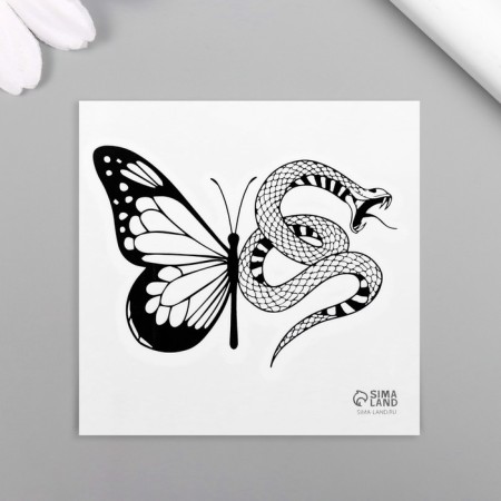 Tattoo on the body Black "Butterfly with a snake" 6x6 cm