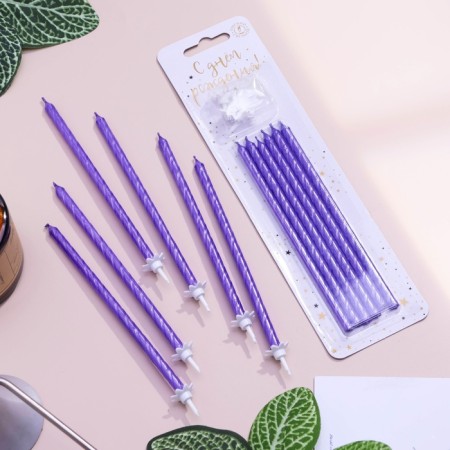 Candles for the cake "Classic" with a stand, 13 cm, 6 pcs, lilac-1