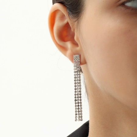 Set 2 objects: earrings, necklace "ice" path, white color in silver, 30 cm-3