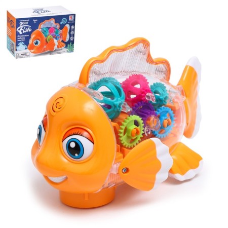 Lifting fish, light and sound, works from batteries, orange color