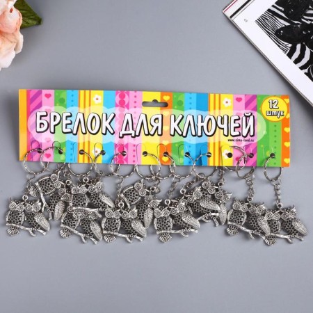 Брелок металл "Совушки на ветке" 3,5х3,5 см-3