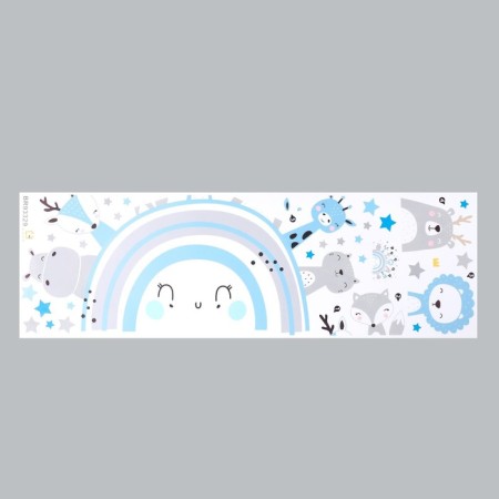 Sticker Plastic Interior color "Cute beasts on the rainbow" gray-blue 30x90 cm-1