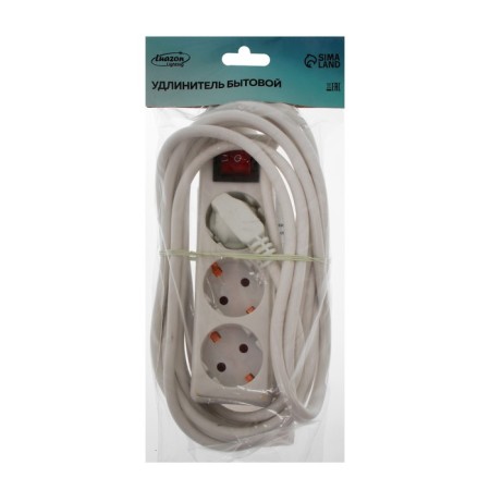 Extension cord Luazon Lighting, 3 sockets, 5 m, 10 A, 2200 W, 3x1.5 mm2, with salary, with off., B-3