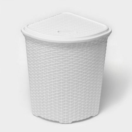 Corner underwear basket with a rattan lid, 60 l, 40 × 40 × 58 cm, white color-1