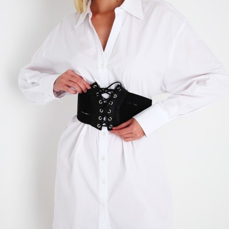 Women's belt, width 12 cm, on lightning, black color-2
