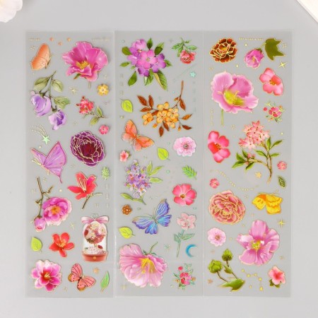 PVC stickers "Flower aroma" set 3 sheets gold embossing 6x18 cm
