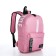 A backpack with a zipper, an outer pocket, 2 side pockets, pink color