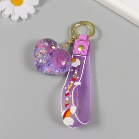 A keychain plastic with a carbine, a strap "Heart with flowers" Water with a decor 5x5x2.5 cm-2