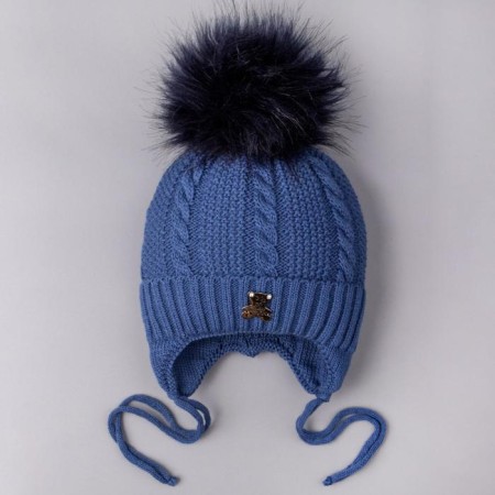 Knitted children's hat, blue color, size 35-38cm (1-3 months)