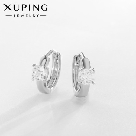 Earrings with rhinestones Xuping Troop, white color in silver
