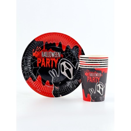 A disposal of paper dishes "Halloween Party" 6 plates, 6 glasses-1