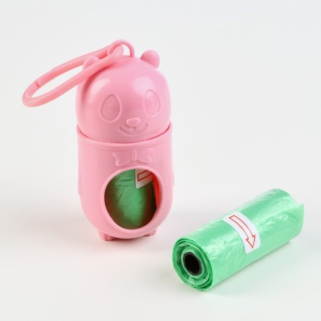 Container with packets for cleaning for dogs (2 rolls of 15 bags), 9.5 x 5 x 5 cm, pink