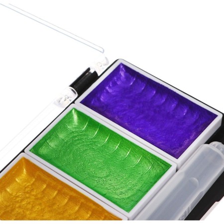 Watercolor paints, pearl, + brush, in a plastic box, 5 colors-5