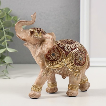 Polystone souvenir "Elephant, flowers and patterns on the blanket" Gold and Bezh 12.5x5x13 cm-3