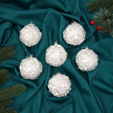 Set of balls plastic D-7 cm, 6 pcs "Alvaro" sequin, white