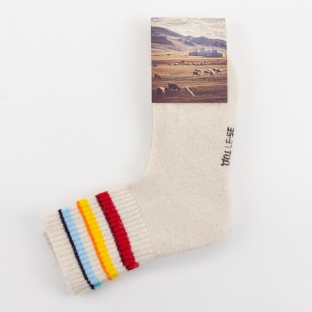 Women's socks from Mongolian wool "Color strips" Color white, size 25 (37-39)-2