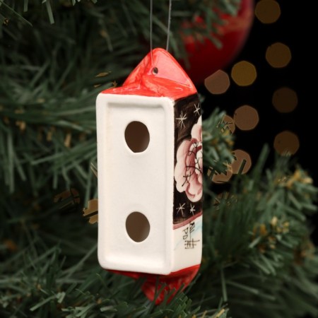 Christmas tree toy "candy winter night red", author’s painting, 10 cm, porcelain-1