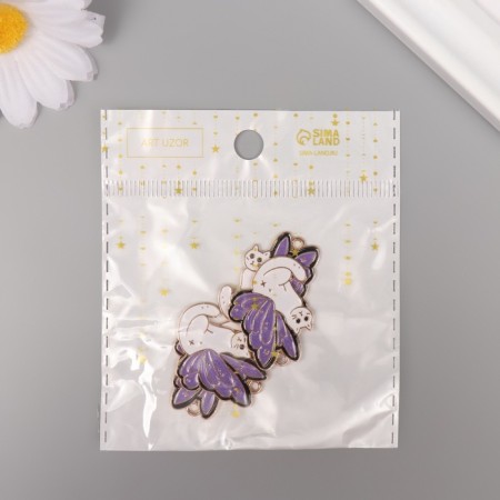 Decor for creativity metal, enamel "A cat with the wings of a butterfly" white-violet 2.8x2.4 cm-3