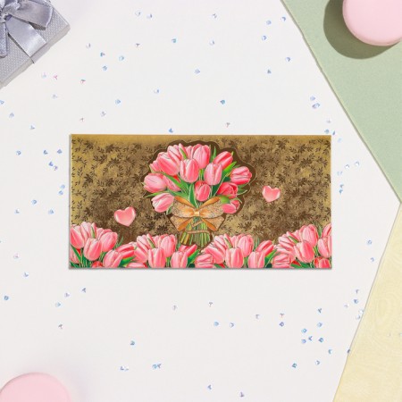 An envelope for money "tenderness, love, inspiration!" embossing, tulips bouquet, 16.5x8.5 cm-1