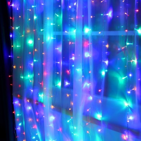 Garland "Curtain" 2 × 3 m, IP20, transparent thread, 720 LED, glow of multi, 8 modes, 220 V-3